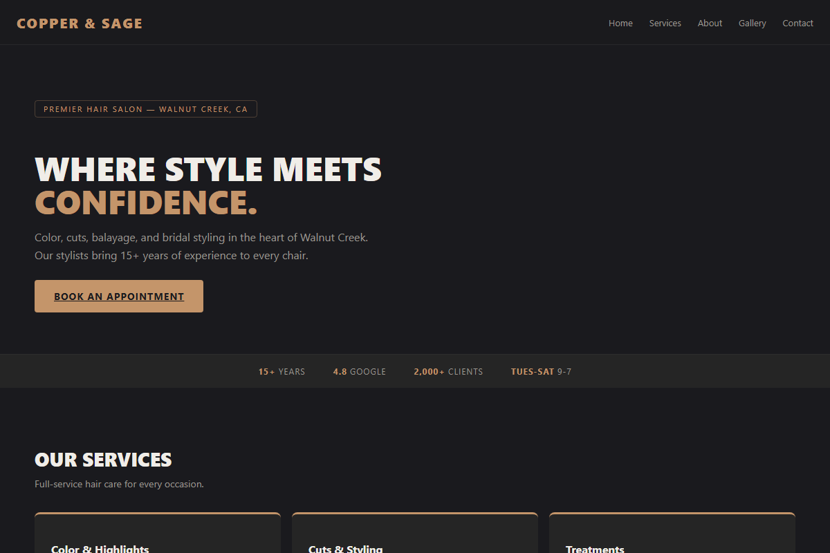Copper and Sage Salon Gravel website